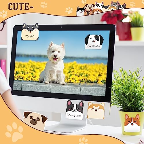 Yinder 24 Pads Cute Dog Sticky Notes Kawaii Animal Sticky Notes Pads Bulk | Fun Cartoon Memo Pad Self Adhesive Tab Back to School Gift for Teacher Student Classroom Veterinary Dog Office Supplies - style: Dogs