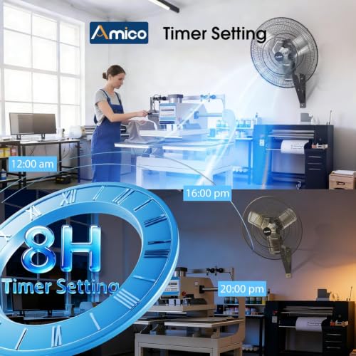 Amico 24 Inch Wall Mount Fan with Remote, IP44 Waterproof, Oscillating | 8-Speed DC Motor, Industrial High Velocity 8500 CFM, Shop Fan for Commercial Use, Gym, Patio,Garage, Outdoor - size: 24 inch