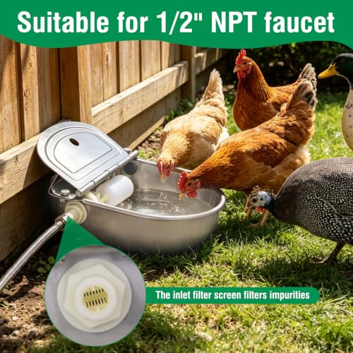 Stainless Steel Automatic Livestock Waterer with Float Valve & Water Hose | Self Filling Automatic Animal Drinking Water Bowl, Wall Mounted for Dogs,Horse,Calf,Chicken,Goat Livestock Animal Drinking