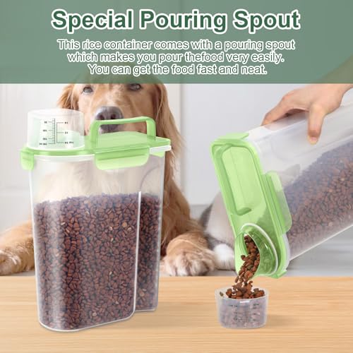 LEAWALK 5-7Lbs/6Qt Dog Cat Storage Container Portable with Upgraded Large Spout and Cup, Plastic Pet Food Dispenser for Small Animal Kibble, Bird Seed, Oatmeal, Rice, Flour, Brown Sugart (Clear Green) - color: Clear Green, size: 5L-1pack