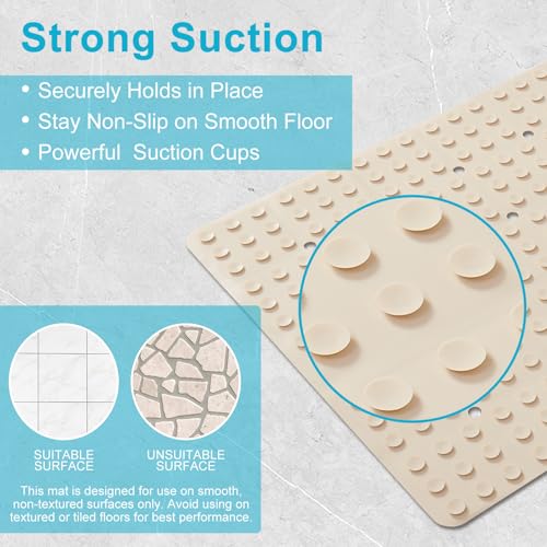 Webos Non-Slip Bath Mat for Tub & Shower：Silicone Foldable Bathtub Mat with Strong Suction Cups, Quick Drain Holes, Machine Washable Extra Large Bathroom Mats 35.8" x 17.7", Beige - color: Beige, size: 35.8" x 17.7" (Rectangular)