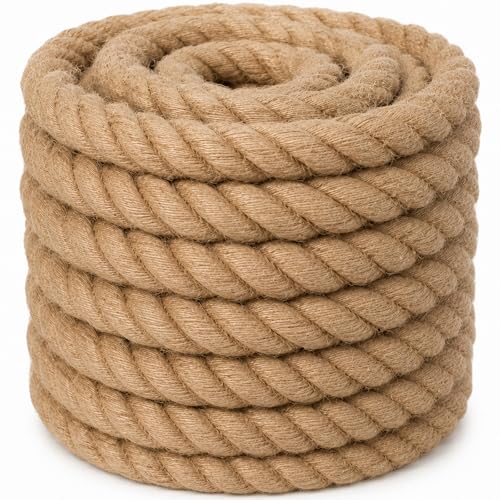 Twisted Manila Rope (2 Inch x 50 Feet) Natural Jute Rope Heavy Duty Hemp Ropes for Docks, Nautical, Railings, Tug of War, Decorating - size: 2 in x 50 ft