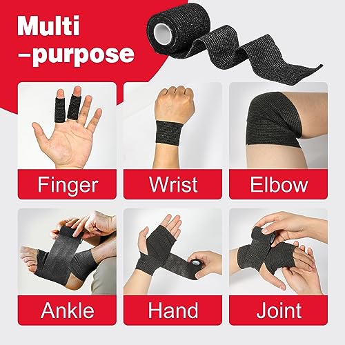 AZEN 40 Pack Self Adhesive Bandage Wrap Black, 2" X 5 Yards Black Athletic Tape, Vet Wrap, Tattoo Grip Tape Wrap，Ankle Tape, Cohesive Bandage Wrap - color: Black, size: 2IN - 40Pack