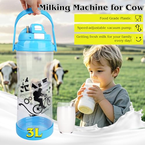 3l Electric Milking Machine for Cow| Pulsation Vacuum Pump| Save Labor | Portable Milker Machine Automatic Plug-in Speed Adjustable Milking Supplies with Milk Bucket, Tube, Brush for Farm Pasture