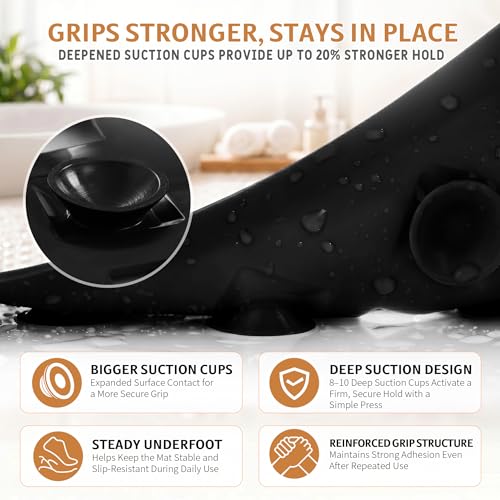 Yimobra Bathtub Mat Non Slip, Shower Mat with Strong Suction Cups & Drain Holes, 28"X16", Anti Slip Bath Tub Mat for Inside Shower, Machine Washable Fast Drying, Bathroom Essentials, Black - color: Black, size: 27.5 X 15.5 Inch