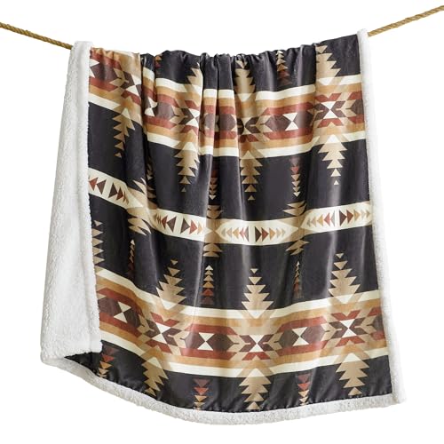 Paseo Road Indigo Hill by HiEnd Accents Yosemite 54x68 Throw Blanket | Aztec Tribal Navajo Print, Western Southwestern-Style Sherpa Fleece Blanket for the Couch, Sofa, Bed, or Camping - color: Yosemite Aztec