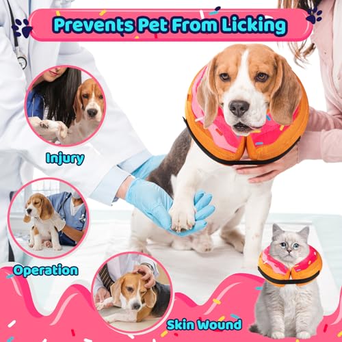 Grand Line Donut Inflatable Collar for Dogs and Cats, Soft Recovery Dog Cone After Surgery, Protective Pet Neck Cone for Small, Medium, Large Dogs, Not Block Vision (Pink, M) - color: Pink Donut, size: M (Neck:7"-10")