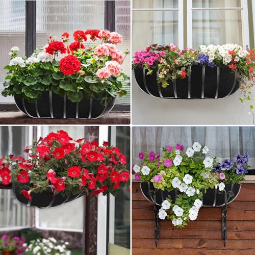 2PCS 36 Inch Window Box Liner Fabric Planter Basket Liner Trough Planter Insert Liner Black Hanging Flower Basket Liners Non-Woven Felt Plant Liner for Planters Fence Garden - Avoid Bird Nesting