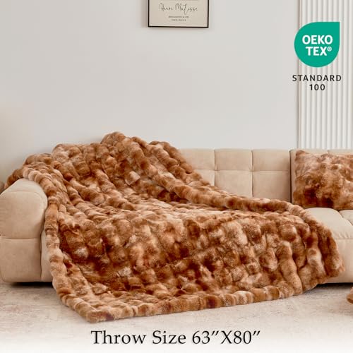 BENVWE Faux Fur Throw Blanket for Couch Bed - Fluffy Soft Thick Bubble Blanket for Living Room Home Decor - Fathers Day Birthday Gifts for Women Men, Tie-dye Caramel, 60" x 80" - color: Tie-dye Caramel, size: Twin(60" x 80")