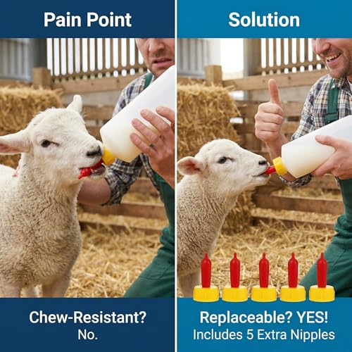 Goat Nipple and Bottles Set, 5 Sets Small Animal Milk Drink Pritchard Nipple for Goats 400 ml Lamb Nursing Bottles Feeding Bottle Kit for Feeding Sheep Goat Lamb Puppy (5 Bottles& 10 Nipples)
