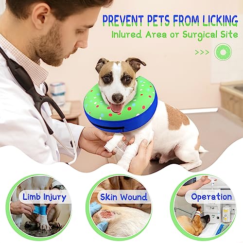 Supet Inflatable Dog Cone Collar Alternative After Surgery, Dog Neck Donut Collar Recovery E Collar, Soft Pet Cone for Small Medium Large Dogs - color: Donut Green, size: L(Neck 12"-16")