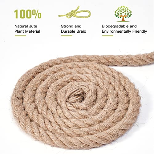 Heavy Duty Jute Rope - 1/2 Inch, 100 Feet, Natural Hemp, Twisted, Ideal for Crafts, Gardening, Bundling, Climbing, Hammock, Nautical, Tug of War, Railings, Home Decorating - size: 100Ft, style: 1/2 Inch