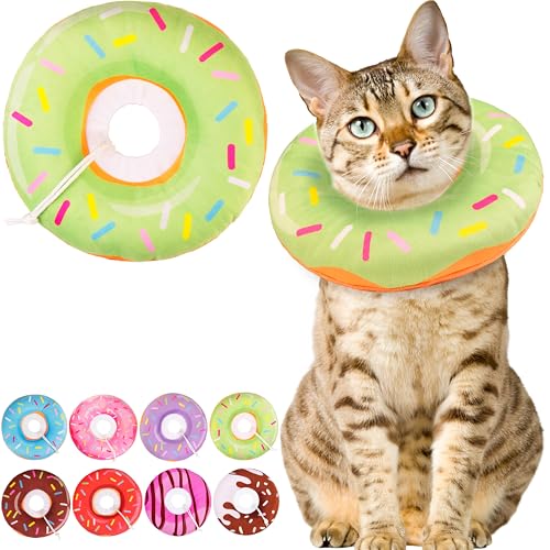 Cat Cone Collar Soft, Cute Cat Donut Collar After Surgery, Adjustable Kitten Recovery Cones to Stop Licking, Lightweight Neck Elizabethan Collars for Cats Kittens (Green, Medium) - color: Green, size: Medium