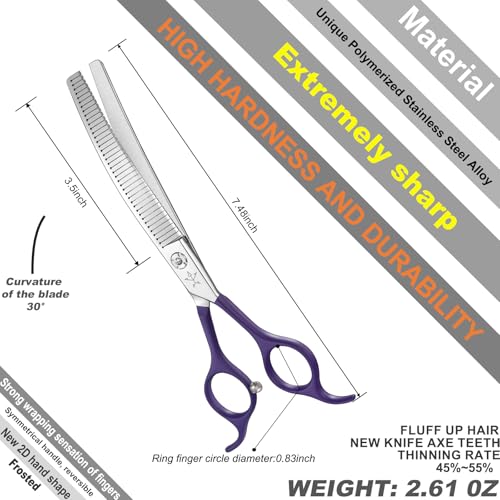 High-end Professional Dog Grooming Curved Thinning Scissors Teeth Blending Shears Pet Texturizing Thinner Blender Shears 7 Inch Extremely Very Sharp Made Of Stainless Steel Alloy For Dog Cat Groomer - color: 7inch Curved Thinning Shears