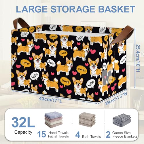 Cute Corgi Dog Storage Basket,Sweet Collapsible Storage Bin Cubes for Living Room Bedroom Blankets Home Storage 17x11.5x10Inch - color: Cute Corgi Dog Sweet
