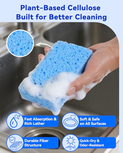 Temede 12-Count Cellulose Sponges, Heavy Duty Kitchen Sponges, Non-Scratch | Pop-Up Compressed Cellulose Dish Sponges, with a Durable and Firm Texture for Cookware, Bathroom and Household Cleaning - size: 12 Count (Pack of 1)