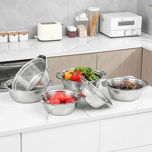 Paoli 304 Stainless Steel Fine Mesh Colander Set, 2QT Large Capacity Strainer with Mixing Bowl — Rinse Fruits, Veggies, Rice & Drain Pasta, Dishwasher Safe (2-Piece Gold) - color: Gold with handle, size: 2qt