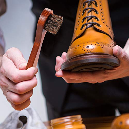 Jovitec 5 Pack Horsehair Polish Applicator Brush Kit Saddle Soap Shoe Shine Brush Dauber Wooden Care Shine Clean for Leather Boot Bag - color: Brown