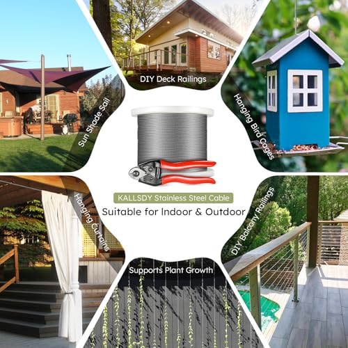 300FT 1/8" Stainless Steel Cable, 7x7 Wire Rope | Marine-Grade T316 SS, High Strength, Flexible for Deck Cable Railing System Kit, DIY Balustrades, Comes with a Cutter - size: 300 ft