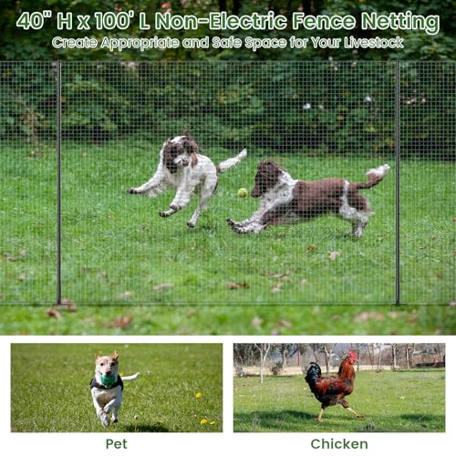 Non Electric Fence Netting, 40" x100' Portable Movable Livestock Nets Mesh for Chickens,Goats, Sheep, Dog, All-Purpose Fencing for Backyards, Homesteaders, Farms Ranches, and Gardens