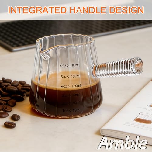 Amble Espresso Cups, Espresso Accessories, 6 Oz Espresso Shot Cups with Handle, Coffee Measuring Cup, Markings in both oz & ml, Dishwasher Safe