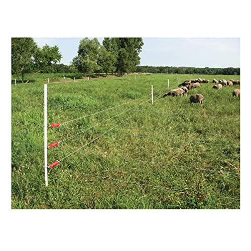 FENSMILE 25 Pack 48Inch Step-in Electric Fence Posts with Clips, White | Temporary Fencing · 8 Integrated Clips · Reinforced Steel Spike · For Garden and Farm