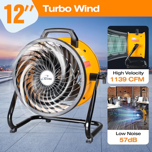 iLiving 12 in. Low Noise Turbo Fan 1139 CFM 3-Speed Portable Air Circulator for Shop, Office, Greenhouse, Home and Warehouse - size: 12-Inch