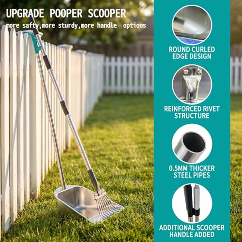 Dog Pooper Scooper for Large Dogs with Large Capacity Tray | 36" Long Handle Stainless Steel Dog Poop Scooper for Dogs,Lightweight Dog Poop Scooper for Yard
