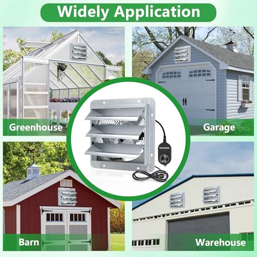 Louvered Exhaust Fan, 10 inch Wall Mount Shutter Fans w/Speed Controller,844 CFM,Chicken Coops Vent Fan for Greenhouse, Gable, Barn, Garage, Shed Ventilation Fan - color: With Speed Control, size: 10 inch