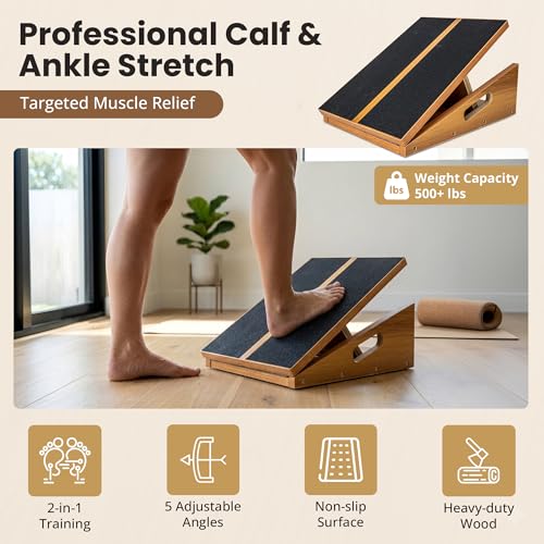 Slant Board for Exercise - 500 lb Weight Capacity, Calf Stretch Board, Stretch & Mobility Board for Physical Therapy Anti Slip Design with 5 Angle Adjustable Incline Board for Knee Ankle Pain Relief