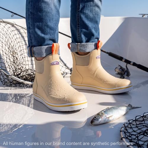 SUREWAY Men's Deck Boots Non-Slip Fishing & Ankle Boating Boot | Waterproof Rain Boots, Lightweight Neoprene Rubber Deck Boots - color: All Beige, size: 8