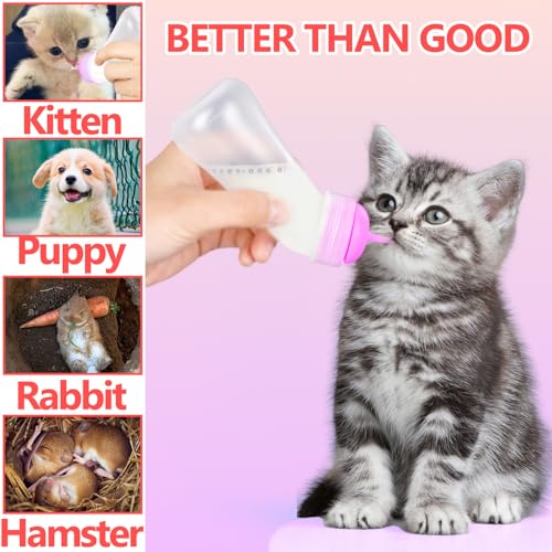 Pet Feeding Bottle,3 Pack Wide Mouth Angled Nursing Bottle, 3 Sizes Nipples with Ventilation Valve Resistant Tearing Perfect for Puppies, Kittens, Small Wildlife(Pink) - color: pink