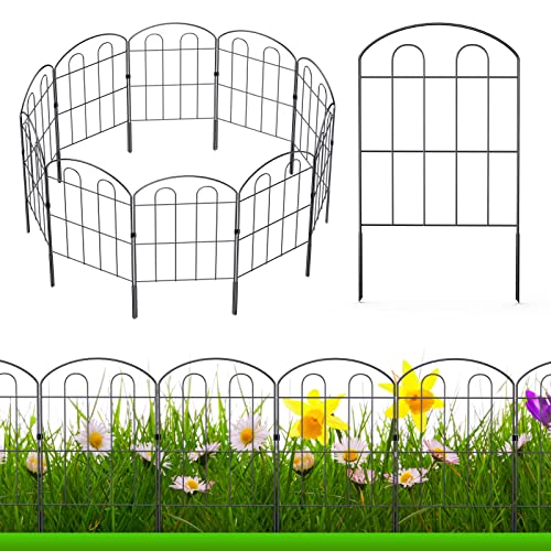 Decorative Garden Fence 24in x 10ft, Flower Bed Fencing Panels | 10 Pack,Iron Wire,RustProof,Animal Barrier - size: 10ft Arc