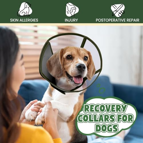 Dog Cone Collar for Dogs After Surgery,Transparent Dogs Cone Stop Licking,Foldable Dog Recovery Collars & Cones Anti-Bite Lick Protective Wound,Protective Elizabethan Collar Alternative,Green,M - color: ArmyGreen