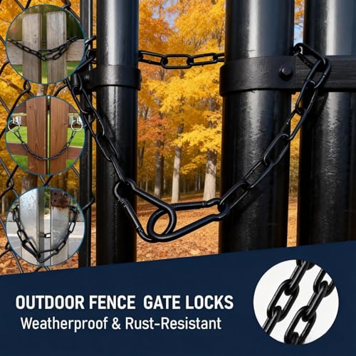 4 Pack Gate Chain Lock for Outdoor Fence with Carabiner,1/8 x 20 Inch Black | Stainless Steel Link Chains No Fear of Being Bent, Easy to Adjust Barn Chain for Livestock Gate - size: 4-Pack