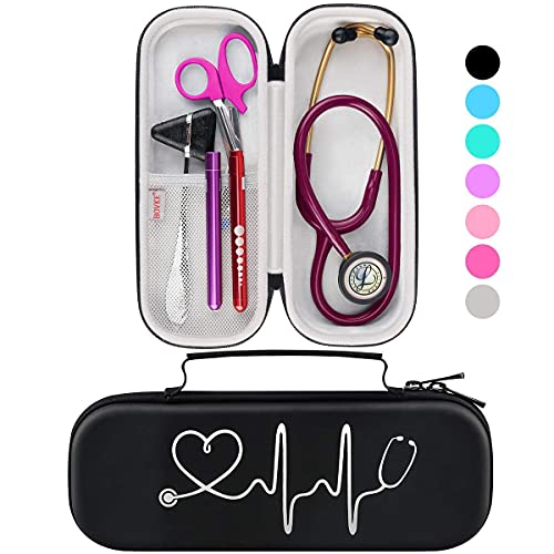 BOVKE Stethoscope Case for 3M Littmann Classic III, Lightweight II S.E, MDF Acoustica Deluxe Stethoscopes - Extra Room for Medical Bandage Scissors EMT Trauma Shear and LED Penlights, Black - color: Black