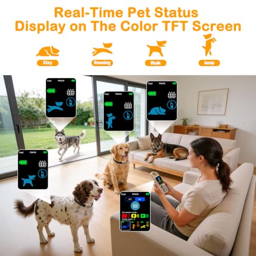 4-in-1 Wireless Dog Fence System for Medium Large Dogs, Remote Training | Invisible Electric Dog Fence for Stubborn Dogs, 3300FT Range, IPX7 Waterproof, Real-Time Display, Indoor & Outdoor Use, Khaki