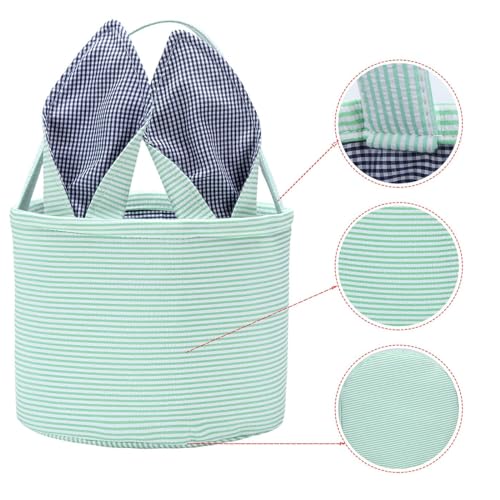 Easter Basket Easter Egg Hunting Basket Easter Bunny Basket Candy Egg Basket Gift Buckets Seersucker Egg Basket Bags for,Personalized Bags - color: B-Mint