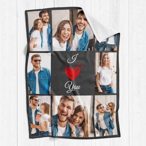 inkArts I Love You Gifts for Couple, Personalized Girlfriend, Custom Blanket with Photos, Blankets Pictures, Photo Using My Own Personalised Christmas - color: 8 Photos