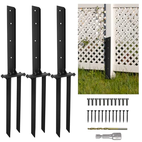Fence Post Repair 3pcs,H-Shaped Double Ground Spike for Tilted Wood Post | Heavy Duty Steel Repair Stakes,Wooden Fences Post Support for Repairing Damaged Fence Gate Posts Sign Posts or Mailbox - size: 3PCS