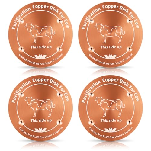4 Pack 4 Inch Copper Disk for Cattle Water Trough, 99.9% Pure Copper Disc, 0.6mm Heavy Duty Water Purifier for Stock Tank, Horse Bowl, Poultry Fountain, Automatic Waterer Maintenance Kit