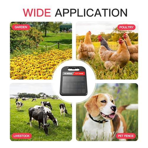 10 Mile Solar Fence Charger 0.11J Electric Fence Energizer with Day Night Mode 24-Hour Protection Black - size: 0.11J Black