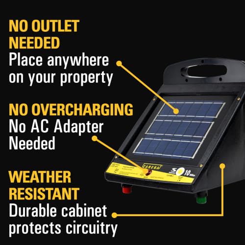 Zareba 10 Mile Solar Powered Low Impedance Electric Fence Charger | Contain Cattle, Horses, Goats, & Livestock, 0.15 Output Joules, Built-in Mounting Bracket for Posts, ESP10M-Z