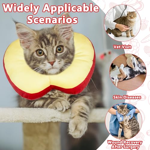 Cat Cone Collar Soft, Adjustable Cat Recovery Cone (Apple, S) | Stop Licking, Cute Kitten Donut Collar After Surgery, Elizabethan Collars for Kittens, Lightweight Cats Neck Cones - color: Apple, size: Small