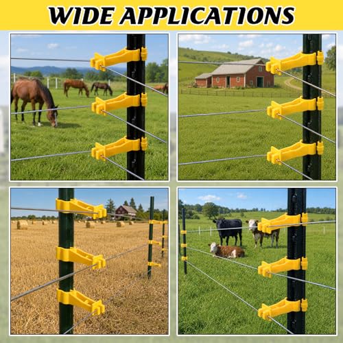 75Pcs Reversed Extender Electric Fence T Post Insulators, Yellow | Snap, 4.7 Inch, Plastic, Fit T-Post Insulator, for Electric Fence Wire, for Yard Agricultural Ranchers Farm