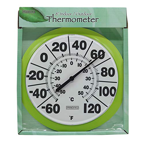Springfield Indoor Outdoor Big and Bold Dial Thermometer, Wireless Thermometer with Easy to Read Numbers for Patio, Pool, and Indoor Areas, 8-Inch, Green - color: Green, size: 8 inches