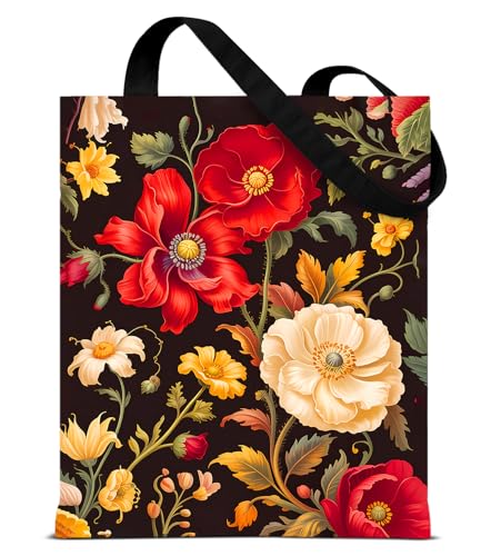 Aesthetic Floral Canvas Tote Bag - Reusable Shoulder Tote Bag for Women Lady Casual Vacation, Shopping, Work, Gym - color: 4