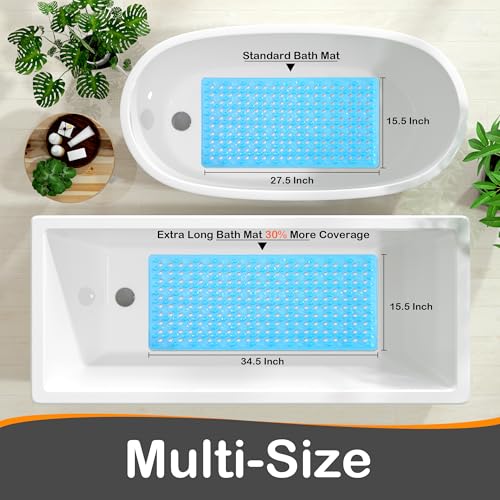 Yimobra Bathtub Mat Non Slip, 27.5"X15.5" Machine Washable Shower Floor Mat, Soft on Feet, Bathmat with Drain Holes and Suction Cups, Bathroom Essentials, Clear Blue - color: Clear Blue, size: 27.5 X 15.5 Inch