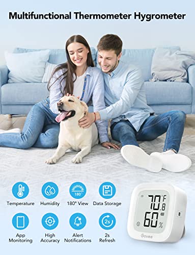 Govee WiFi Thermometer Hygrometer H5103 with Electronic Ink Display 2 Pack | Temp and humidity monitor with alert, 2.4G WiFi & Bluetooth, 2-yr data export. For bedroom, wine cellar, basement