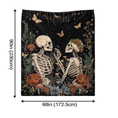 Gothic Floral Skeleton Blanket Gifts for Men Women Kids Moon Starry Night Lovers Throw Blanket Gifts 50"x60" - color: Black